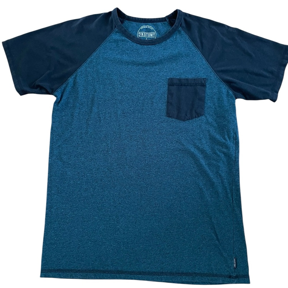 DIKOTOMY MEN’S SHORT SLEEVE TEE SHIRT Size L Blue Black Boxy Crewneck Pocket Tee